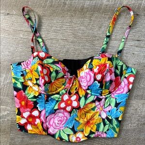 For Love & Lemons Mallory Floral Print Bustier Satin Bralette Top Size Medium